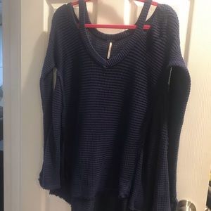 Free People Blue Cold Shoulder Sweater